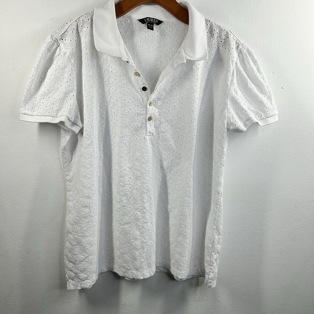 $29.99Lauren Ralph Lauren Womens Eyelet Polo Top Cotton White size XL‎